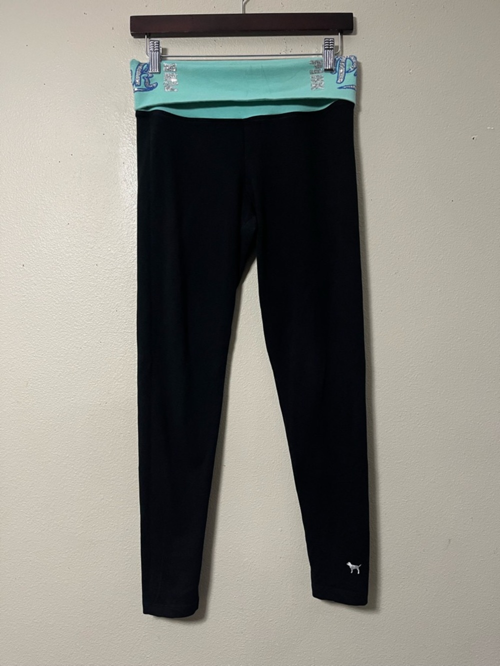 VS Victorias Secret PINK Fold Over  Yoga Leggings Y2K Bling Logo S